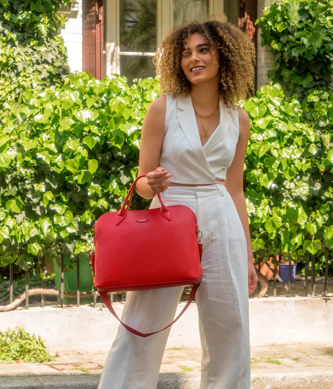 Grand Sac à main rouge en cuir de pomme pour femme