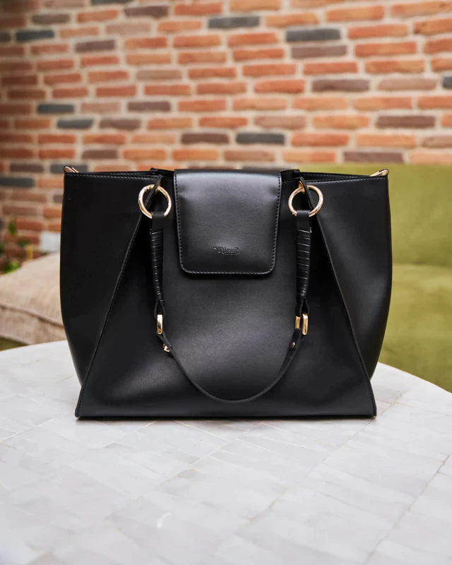 Sac à main noir en cuir vegan pour femme