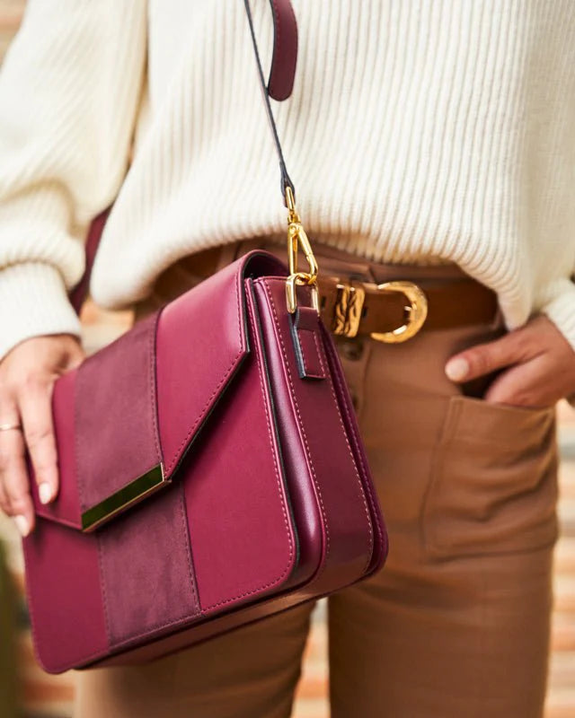 Sac à main bandoulière bordeaux en cuir vegan pour femme