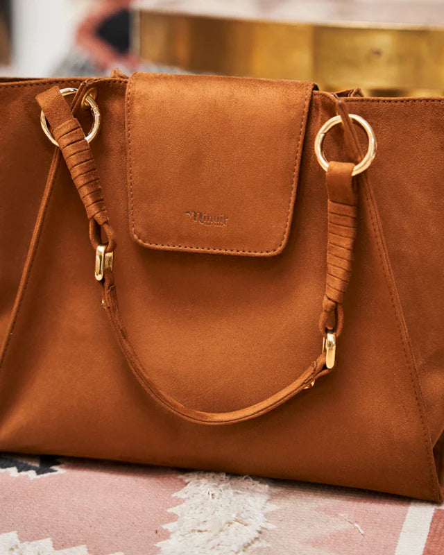 Sac à main caramel avec ances en cercle en cuir vegan pour femme