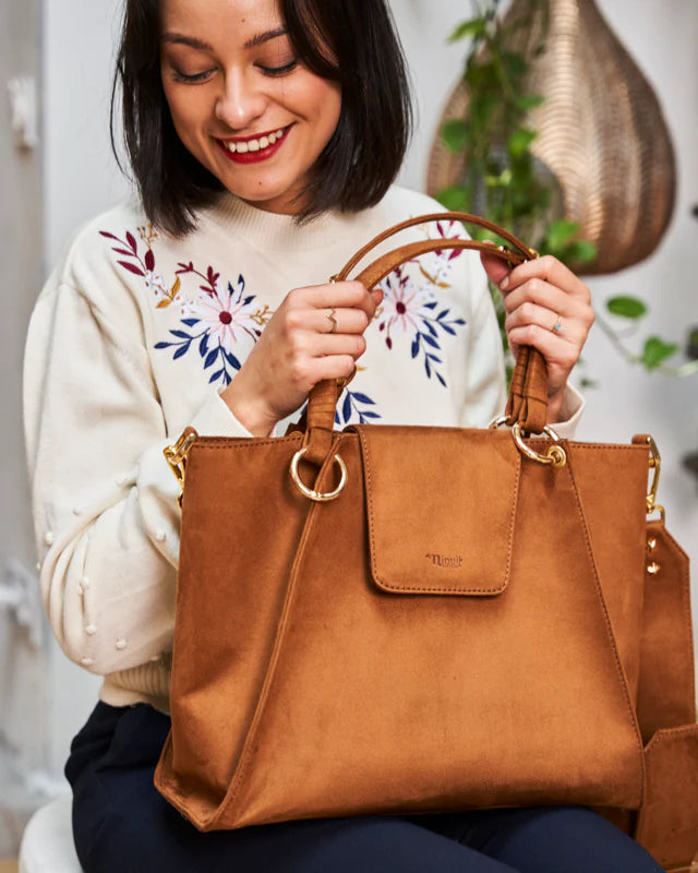 Sac à main caramel  en cuir vegan pour femme