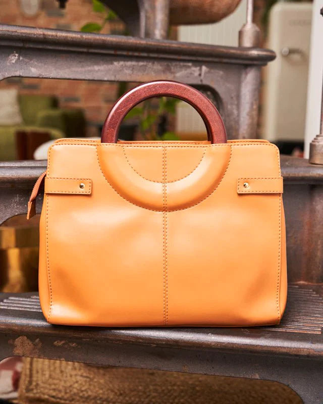 Sac à main caramel avec ances en cercle en cuir vegan pour femme